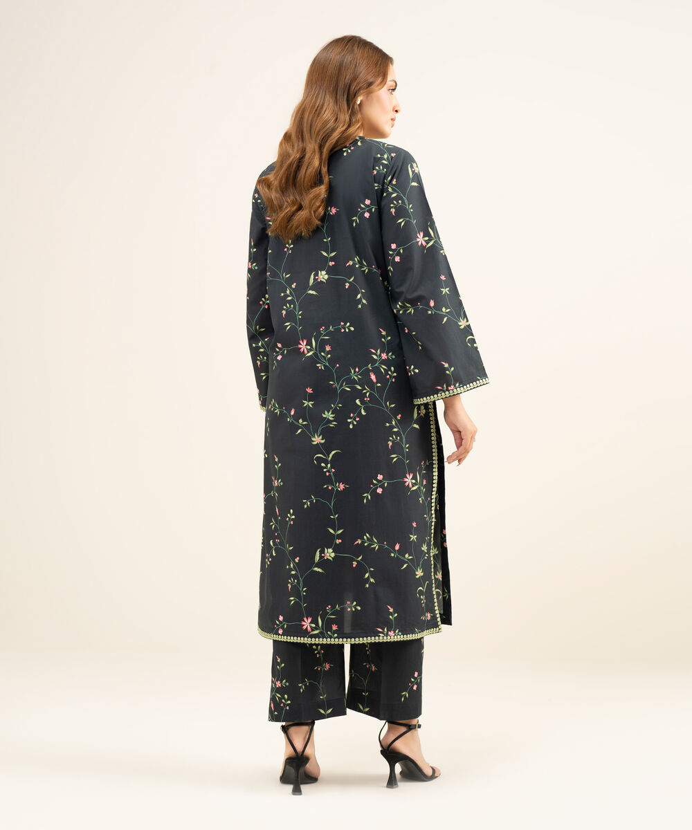 Women's Unstitched Lawn Embroidered Black   2 Piece Suit