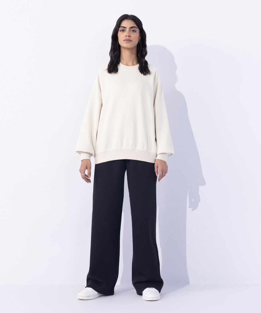 Woman - Off White Fleece Sweatshirt with Raglan Sleeves
