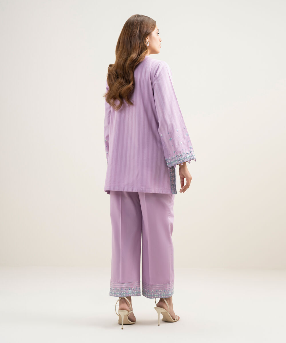 Women's RTW Dobby Embroidered Lilac 2 Piece Suit