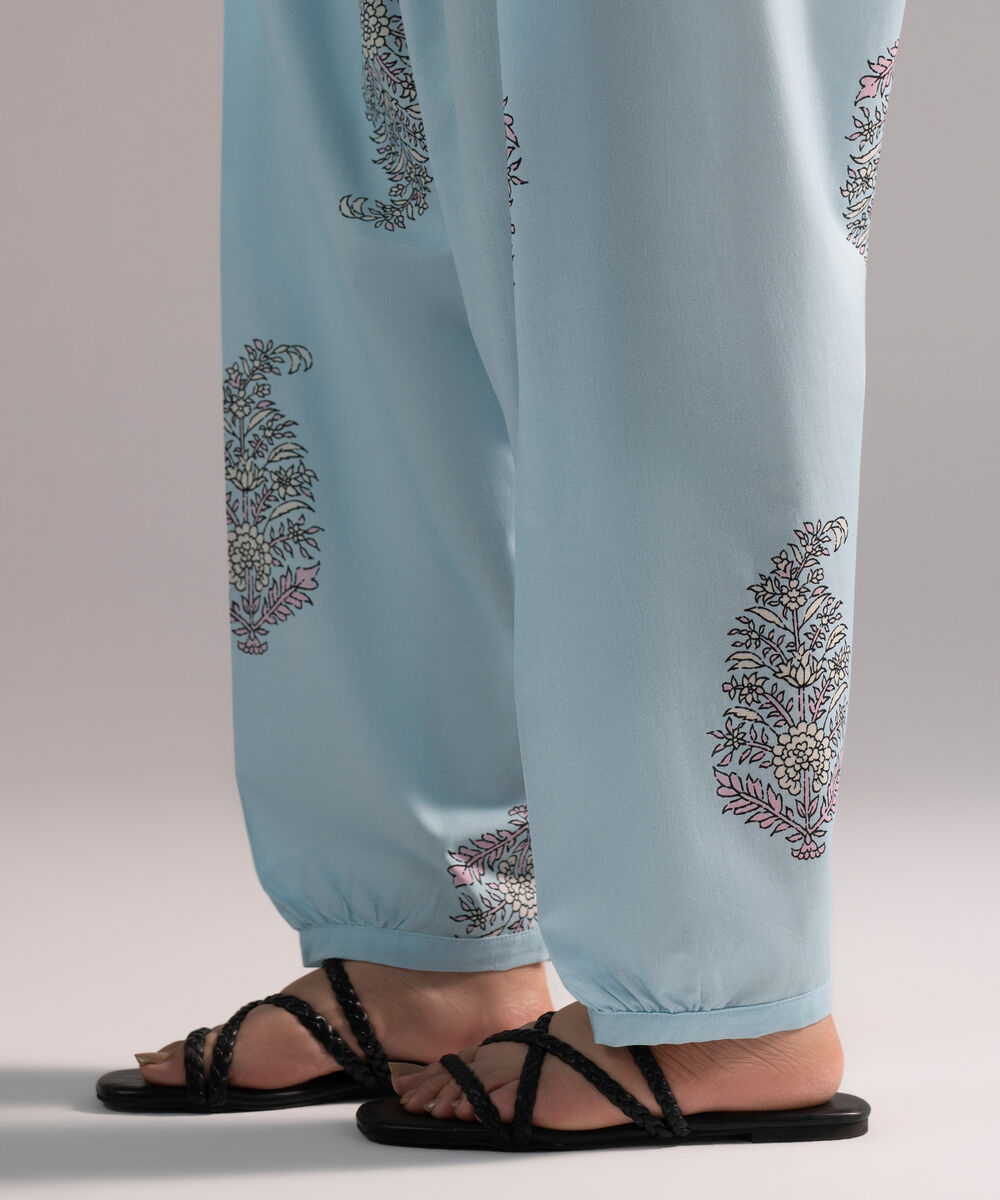 Women's RTW Cambric Printed Blue Balloon Pants
