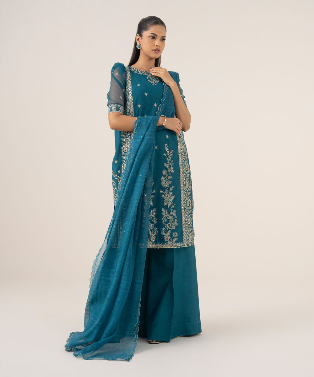 Women's Unstitched Blended Net Dyed Three Piece Suit