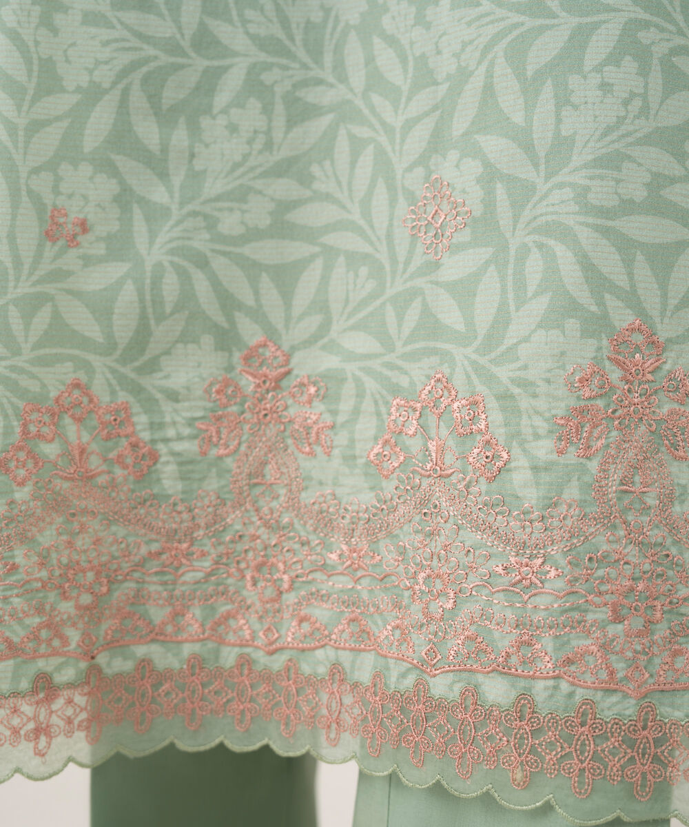 Women's Unstitched Zari Lawn Embroidered Green 3 Piece Suit