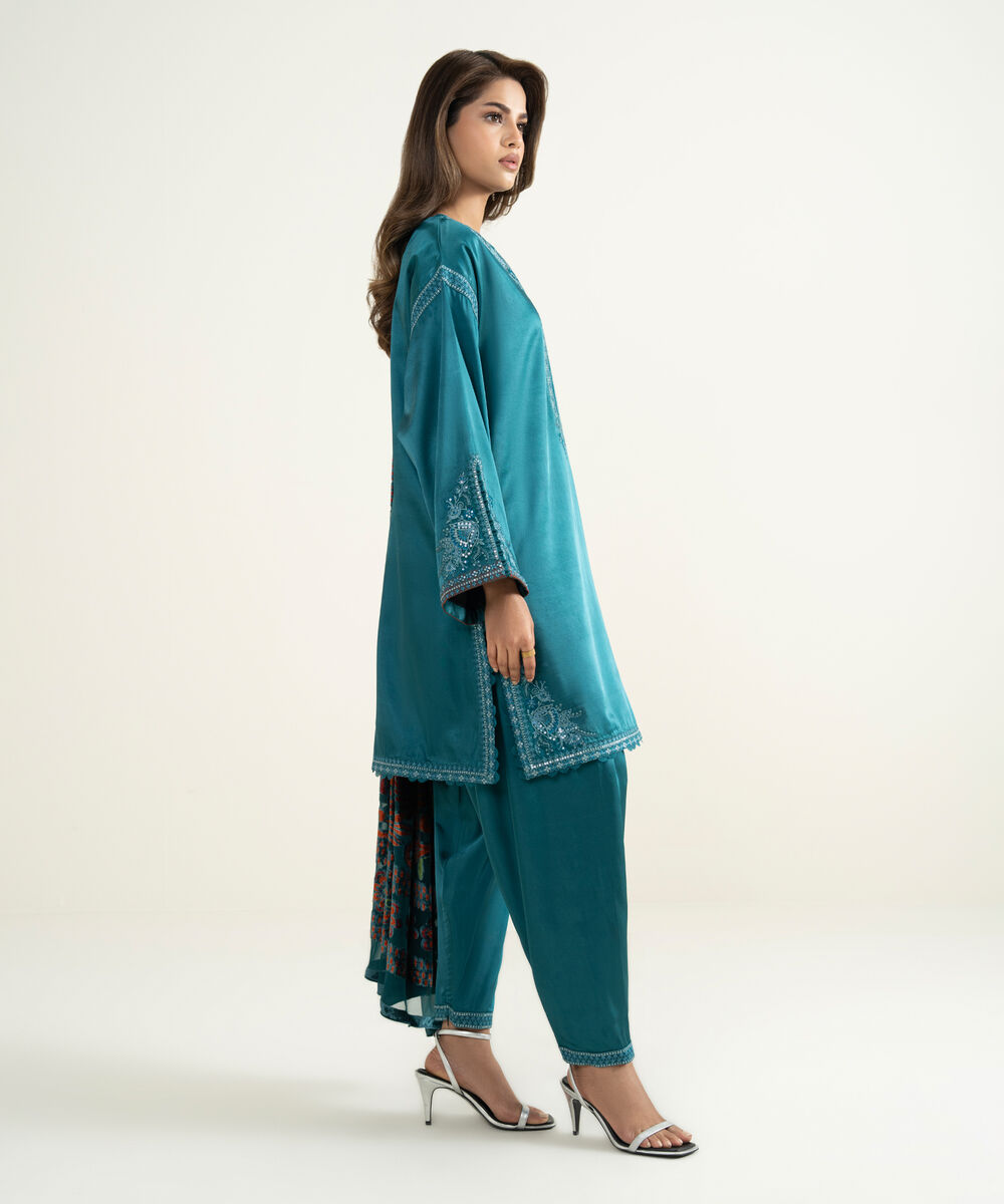 Women's Unstitched Blended Satin 3 Piece Suit