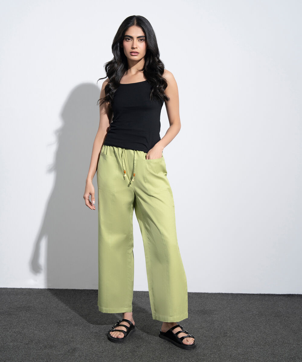 Women's Western Green Linen Blend Pull-On Trousers