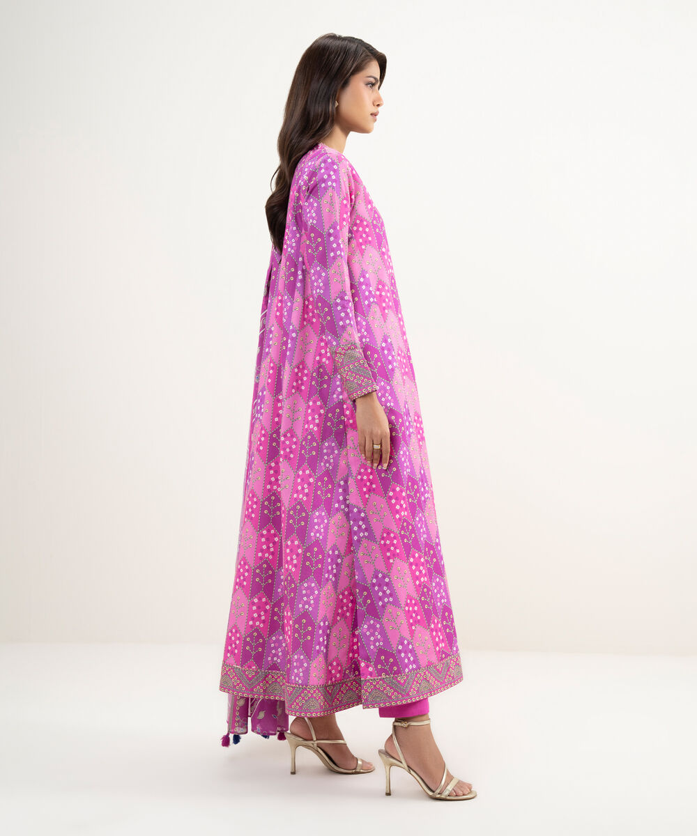 Women's Unstitched Lawn Pink Embroidered 3 Piece Suit