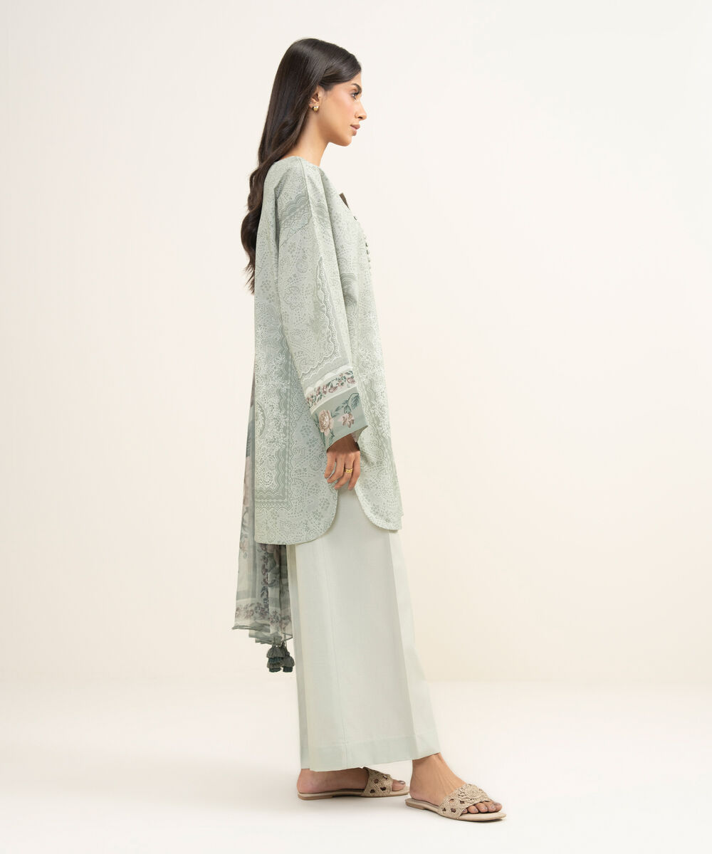 Women's Unstitched Lawn Printed Green 3 Piece Suit