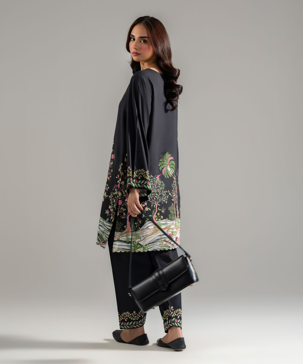 Women's RTW Arabic Lawn Printed Black Straight Shirt