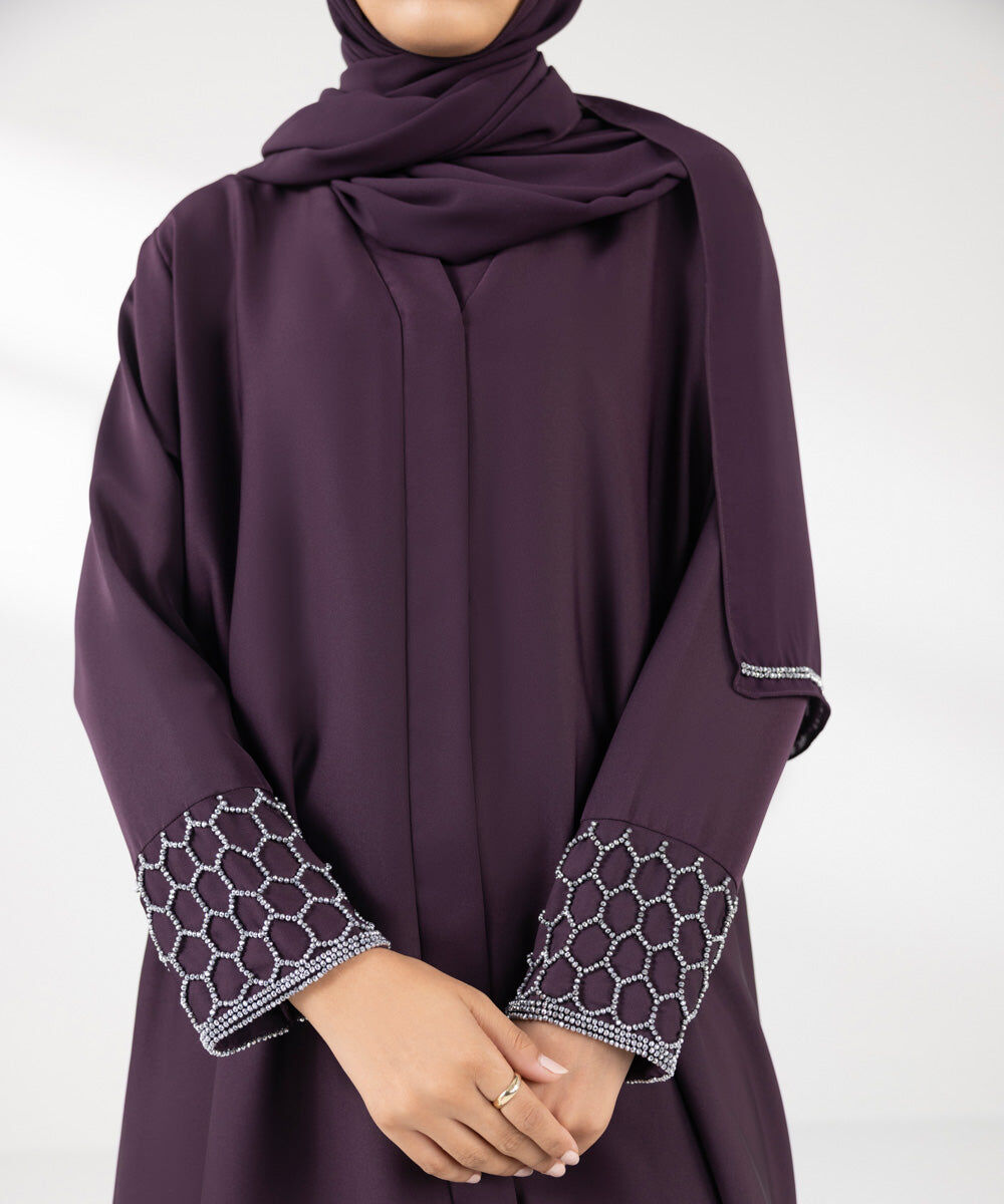 Woman - Purple Hand Embellished Abaya Set