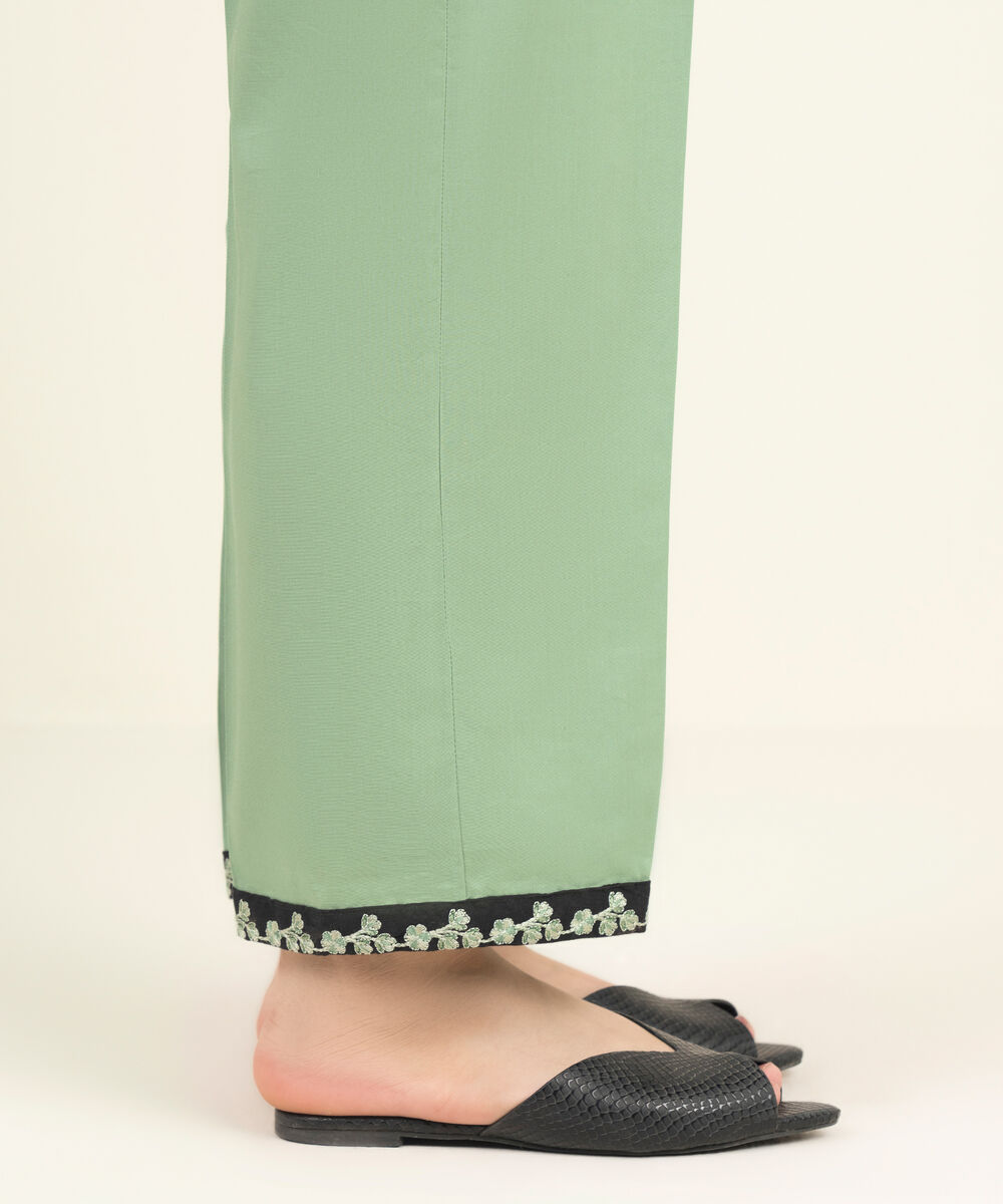 Women's RTW Cambric Embroidered Green Straight Pants