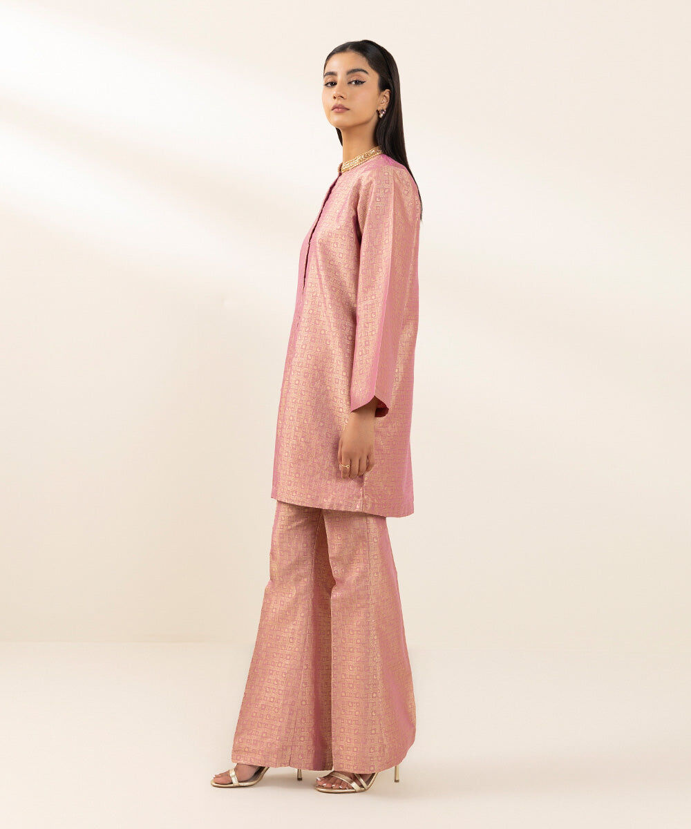 Women's Pret Blended Jacquard Light Mauve Front Open Jacket