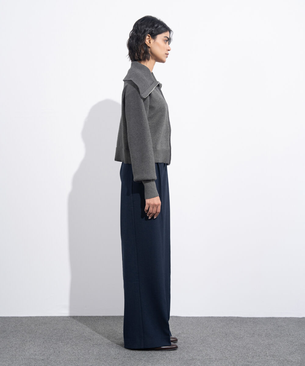 Women's Western Wear Grey Zip-Up Knit Sweater