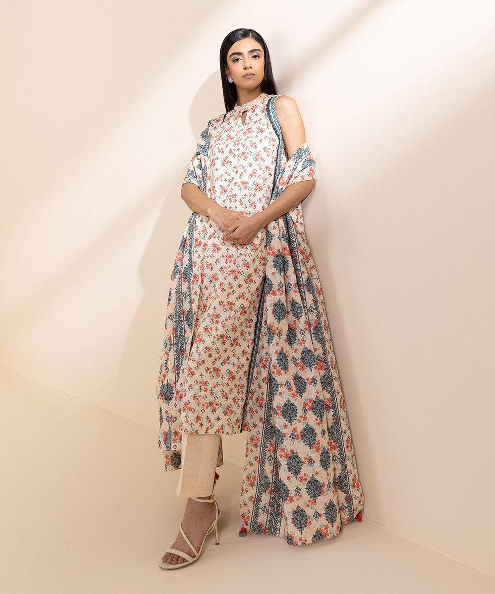 Women's Unstitched Light Khaddar Printed Multi 2 Piece Suit