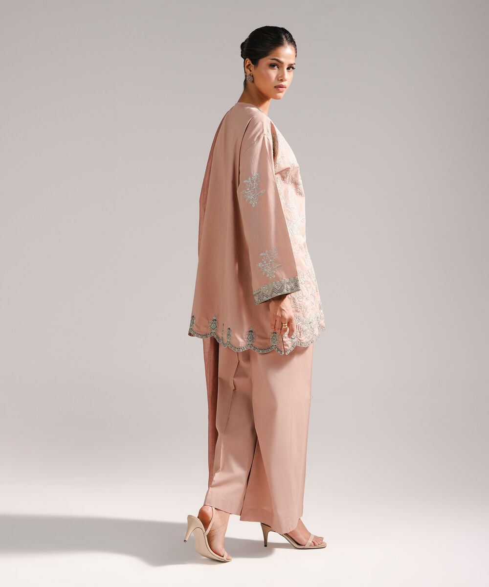 Women's RTW Lawn Embroidered Beige 3 Piece Suit