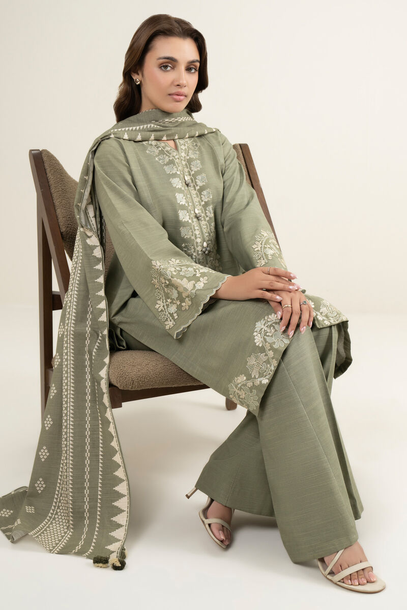 3 Piece - Embroidered Khaddar Suit