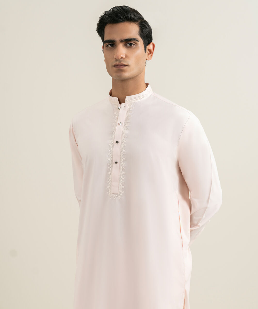 Men's light pink Blended Yarn Dyed Kameez Shalwar