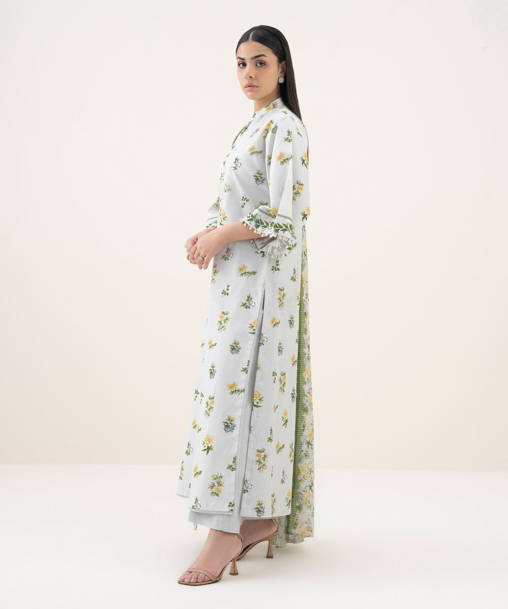 Women's Unstitched Lawn Embroidered Grey 3 Piece Suit