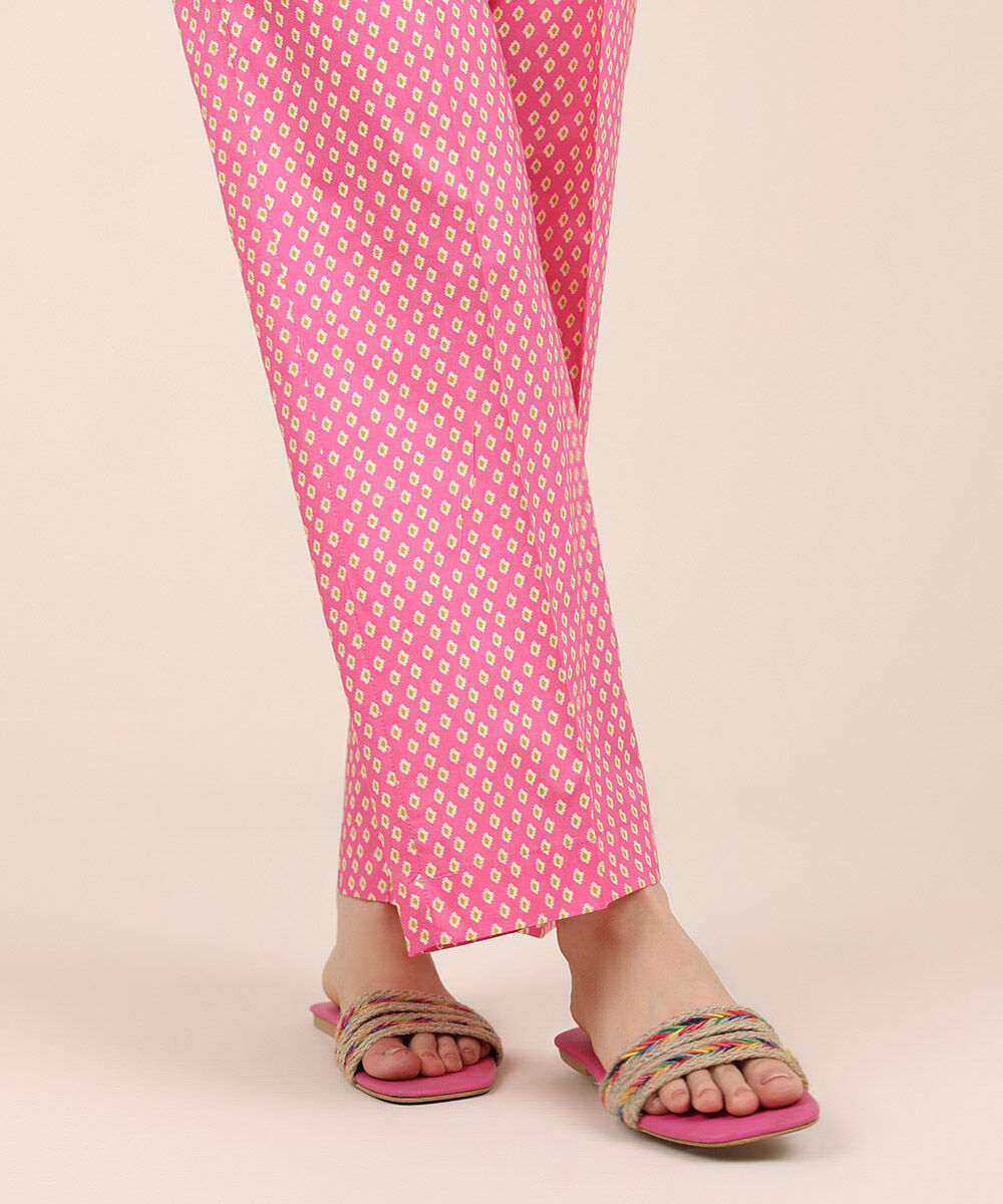 Women's RTW Cotton Viscose Pink Printed Straight Pants