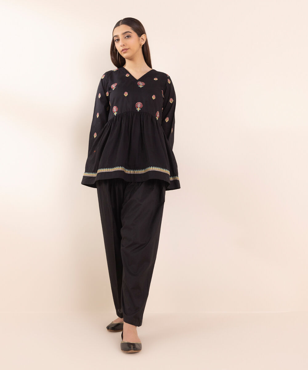 Woman - Black Embroidered Cambric Peplum