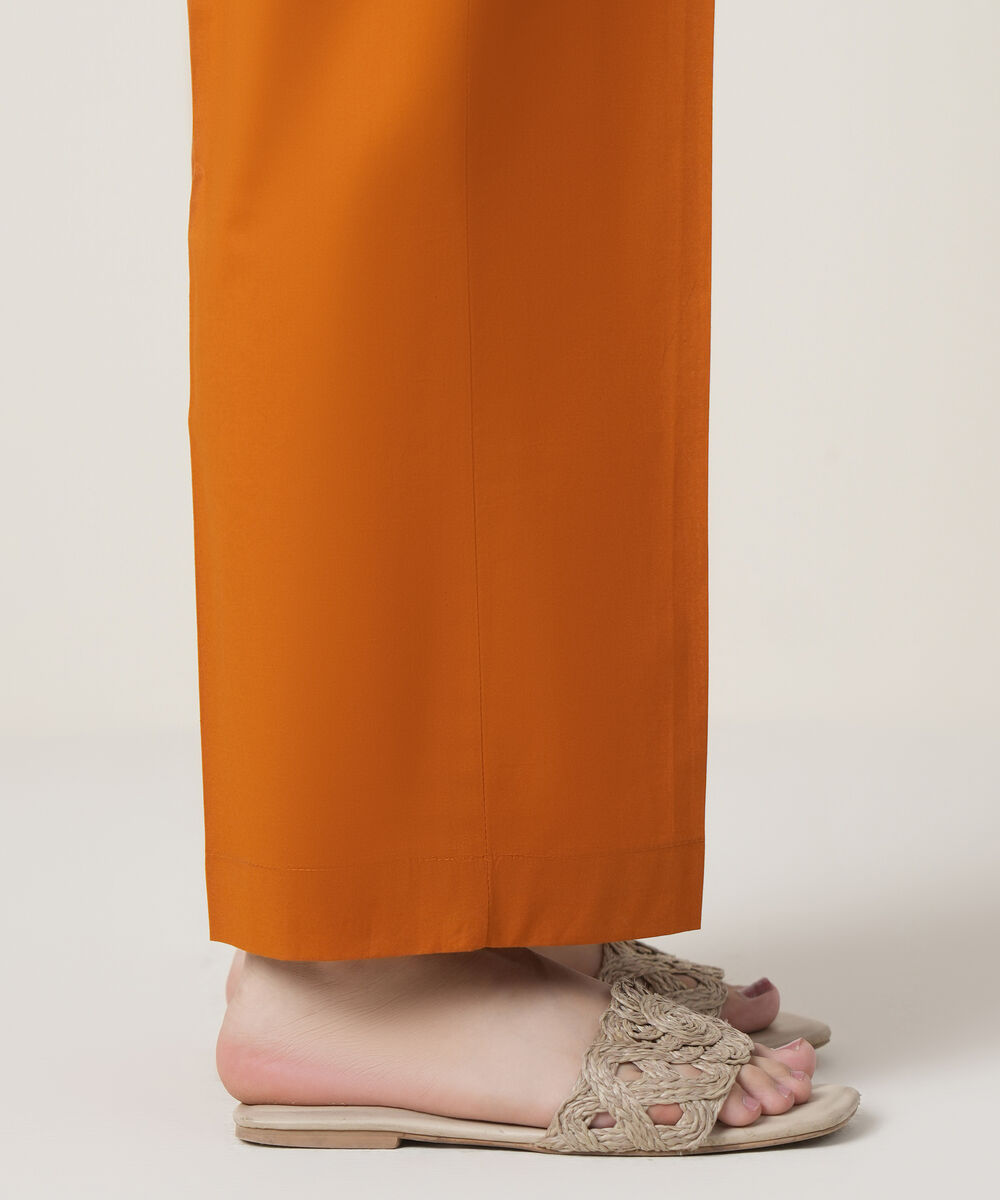 Women's RTW Cambric Orange Solid Trousers