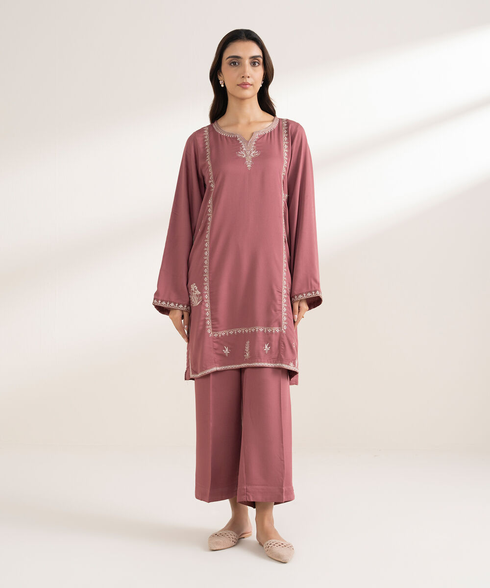 Women's RTW Bedford Embroidered Straight Mauve Shirt