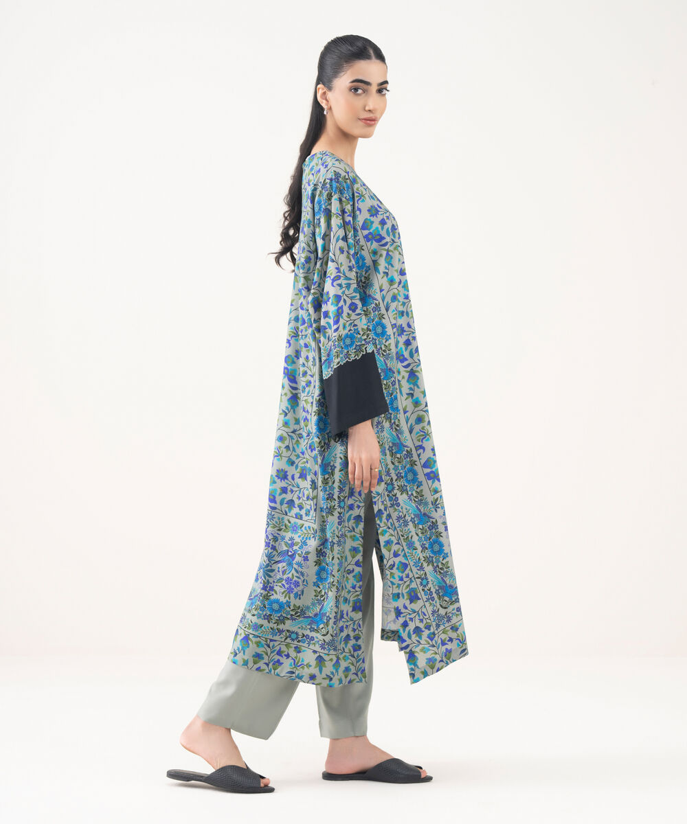 Women's RTW Viscose Linen Green Printed Drop Shoulder Shirt