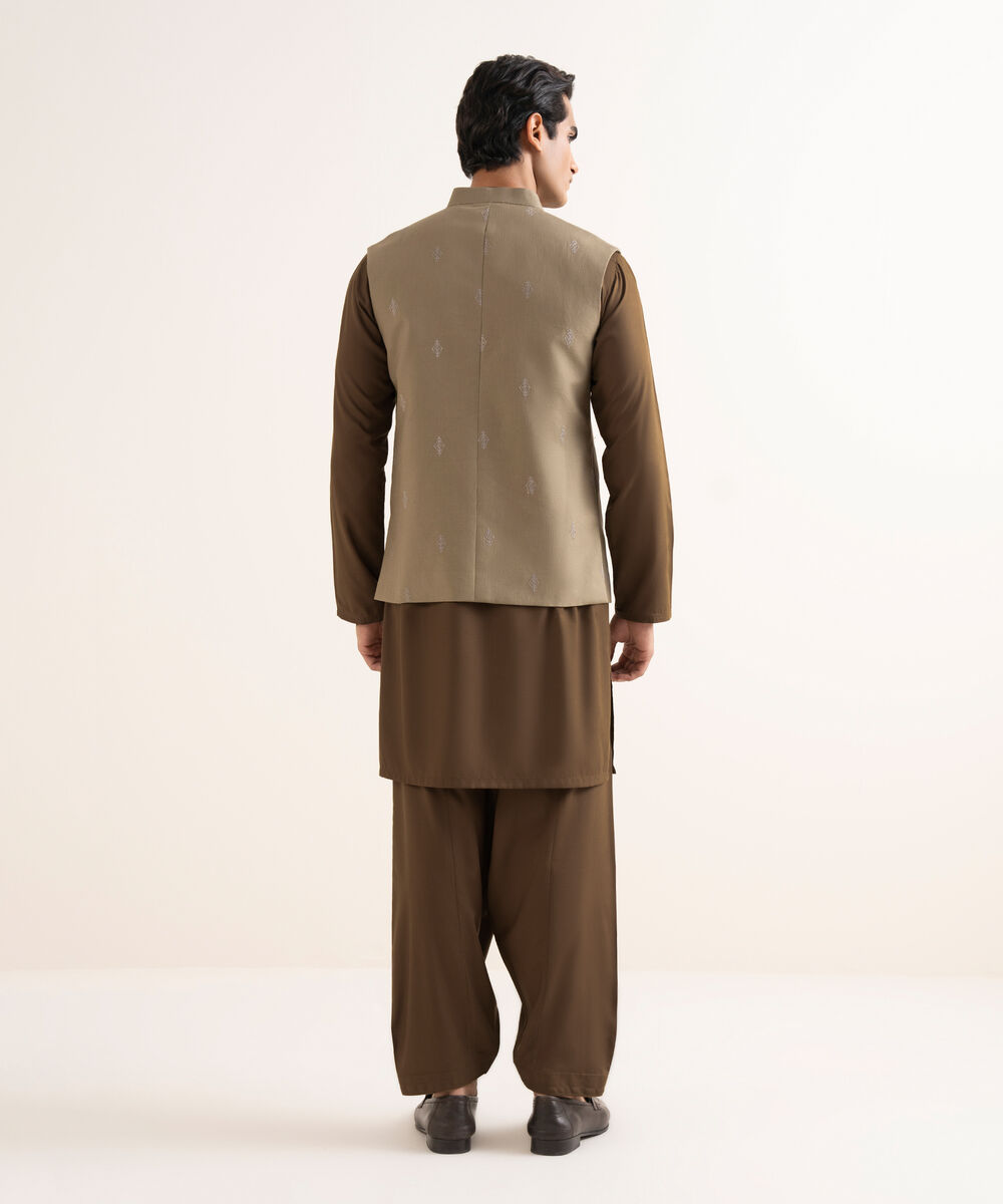 Men's Stitched Premium Cotton Beige Waistcoat