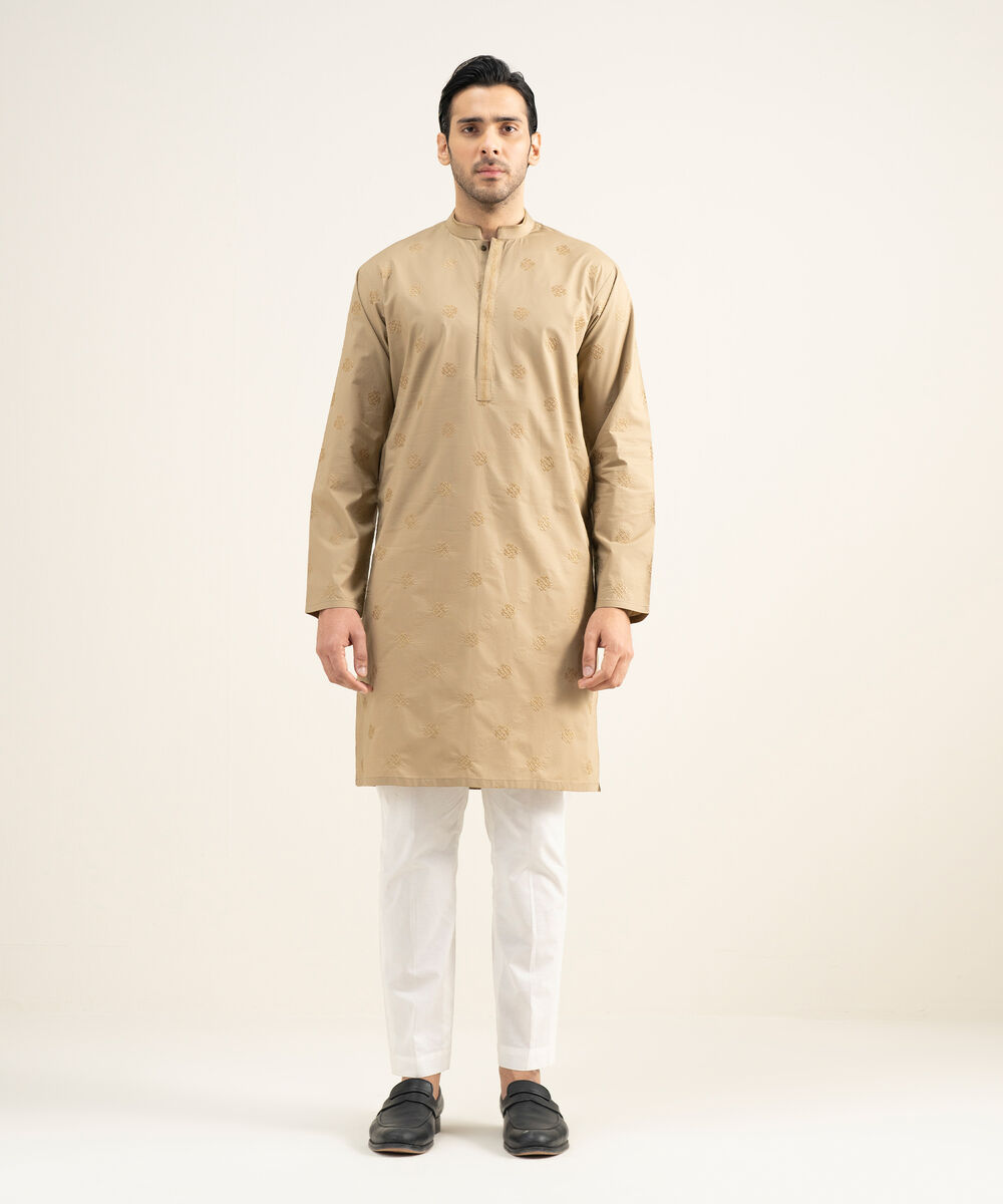 Men's Stitched Premium Cotton Khaki Kurta