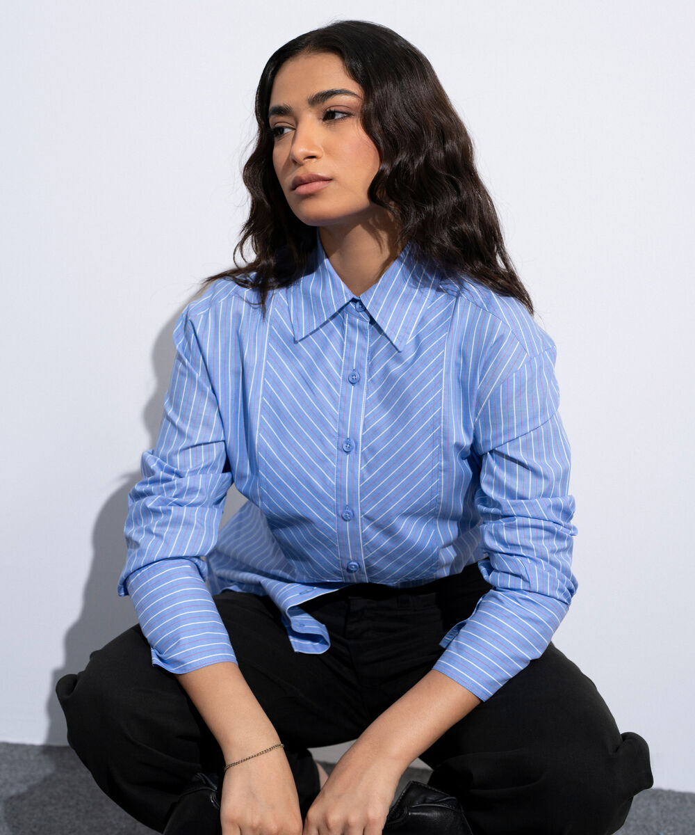 Women's Multi Striped Poplin Button Through Shirt