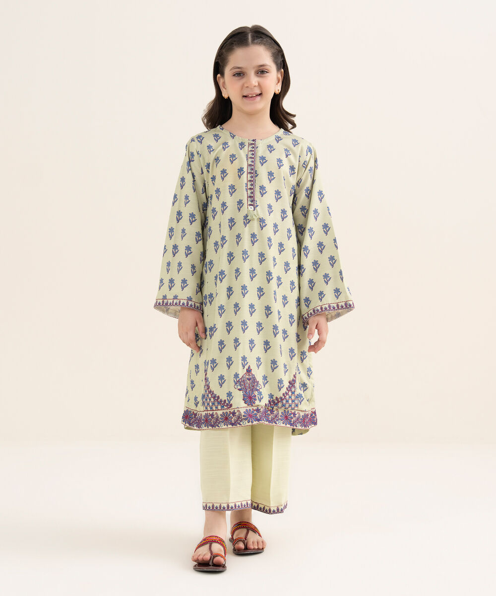 Girl's Herringbone Embroidered Mint Green 2 Piece Set