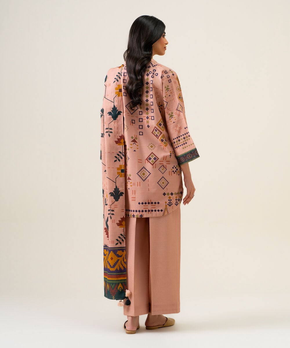 Womens Unstitched Premium Khaddar Printed Pink 3 Piece Suit