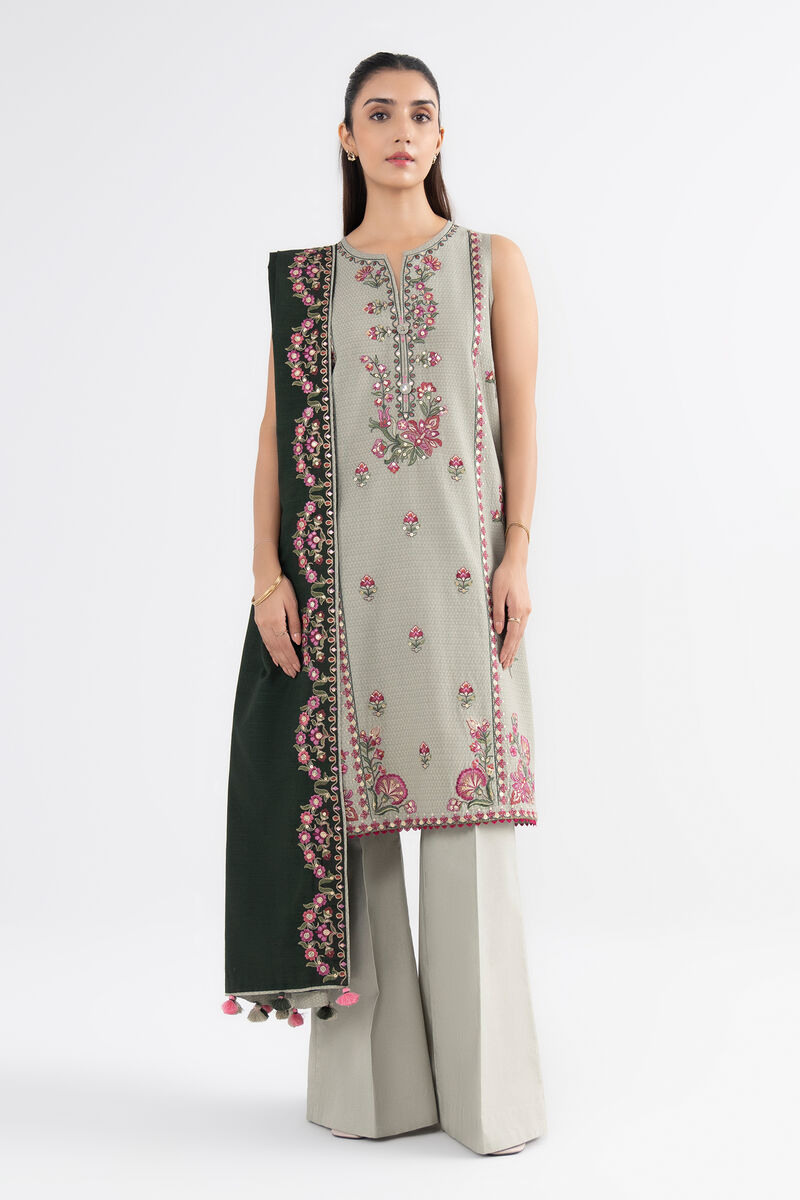 3 Piece - Embroidered Dobby Suit