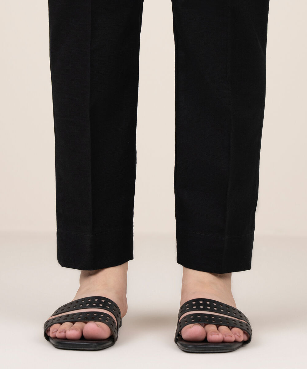 Women's RTW Khaddar Solid Black Straight Pants