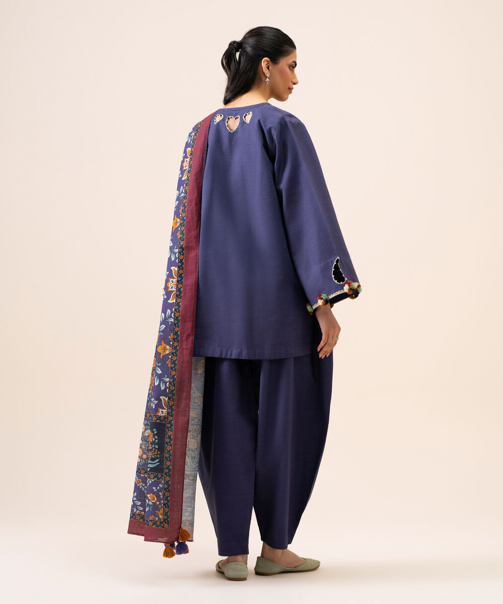 Women's Unstitched Light Khaddar Embroidered Blue 3 Piece Suit