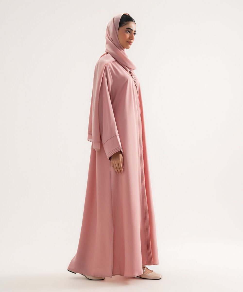 Women's Polyester Pink Regular Abaya Set