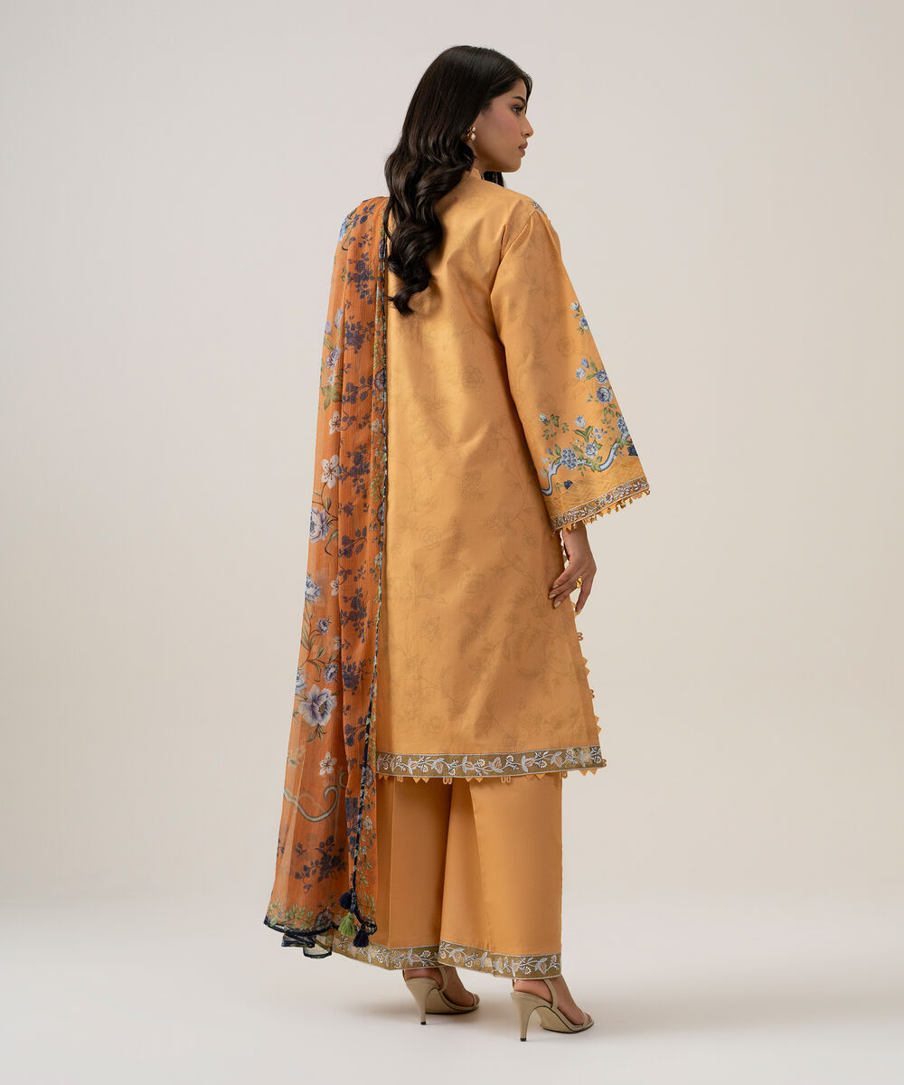 Women's Unstitched Blended Chiffon Embroidered Peach 3 Piece Suit