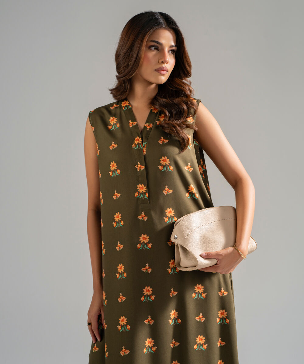 Women's RTW Arabic Lawn Printed Green 2 Piece Suit