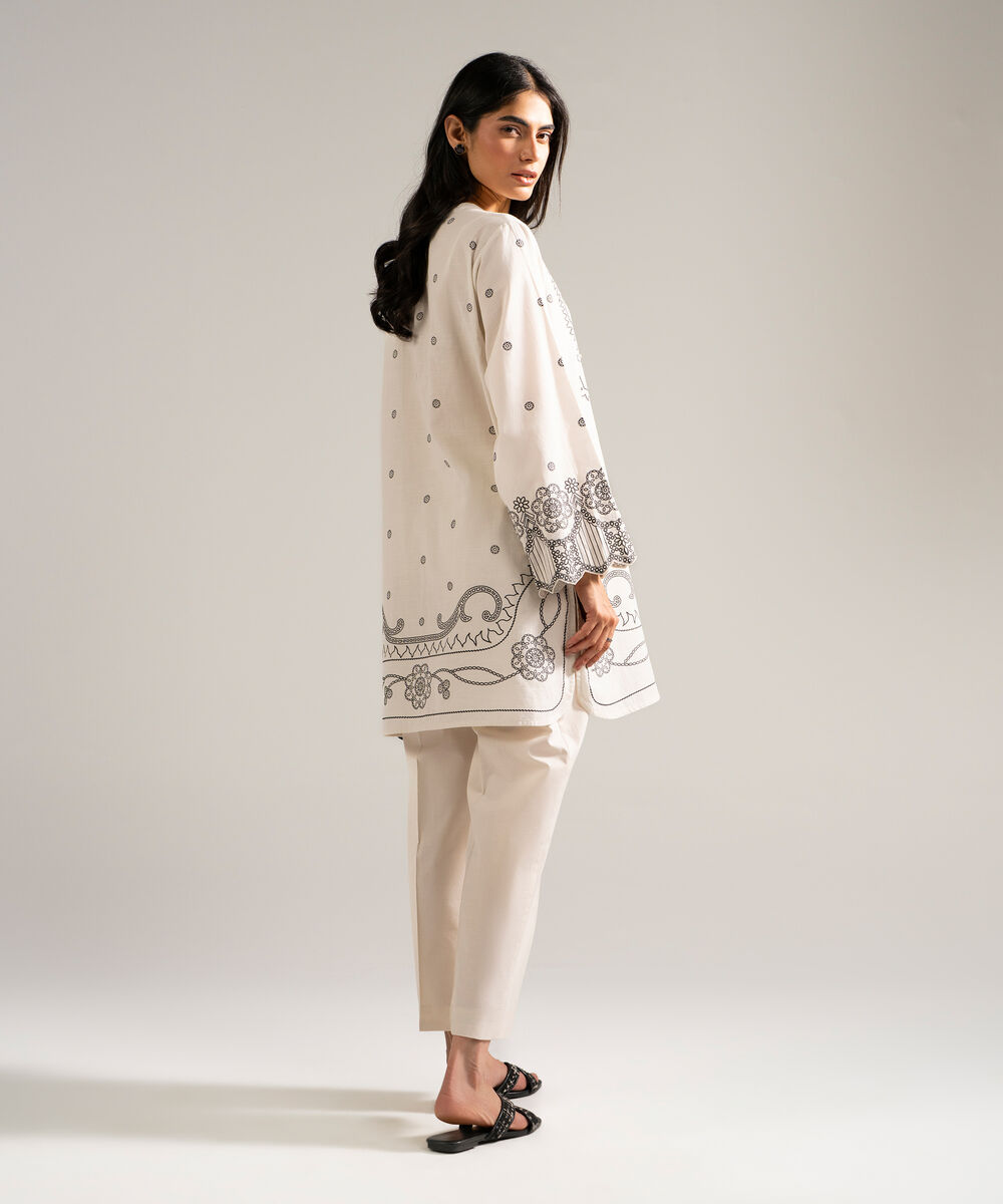 Women's RTW Slub Lawn Printed Off White 2 Piece Suit