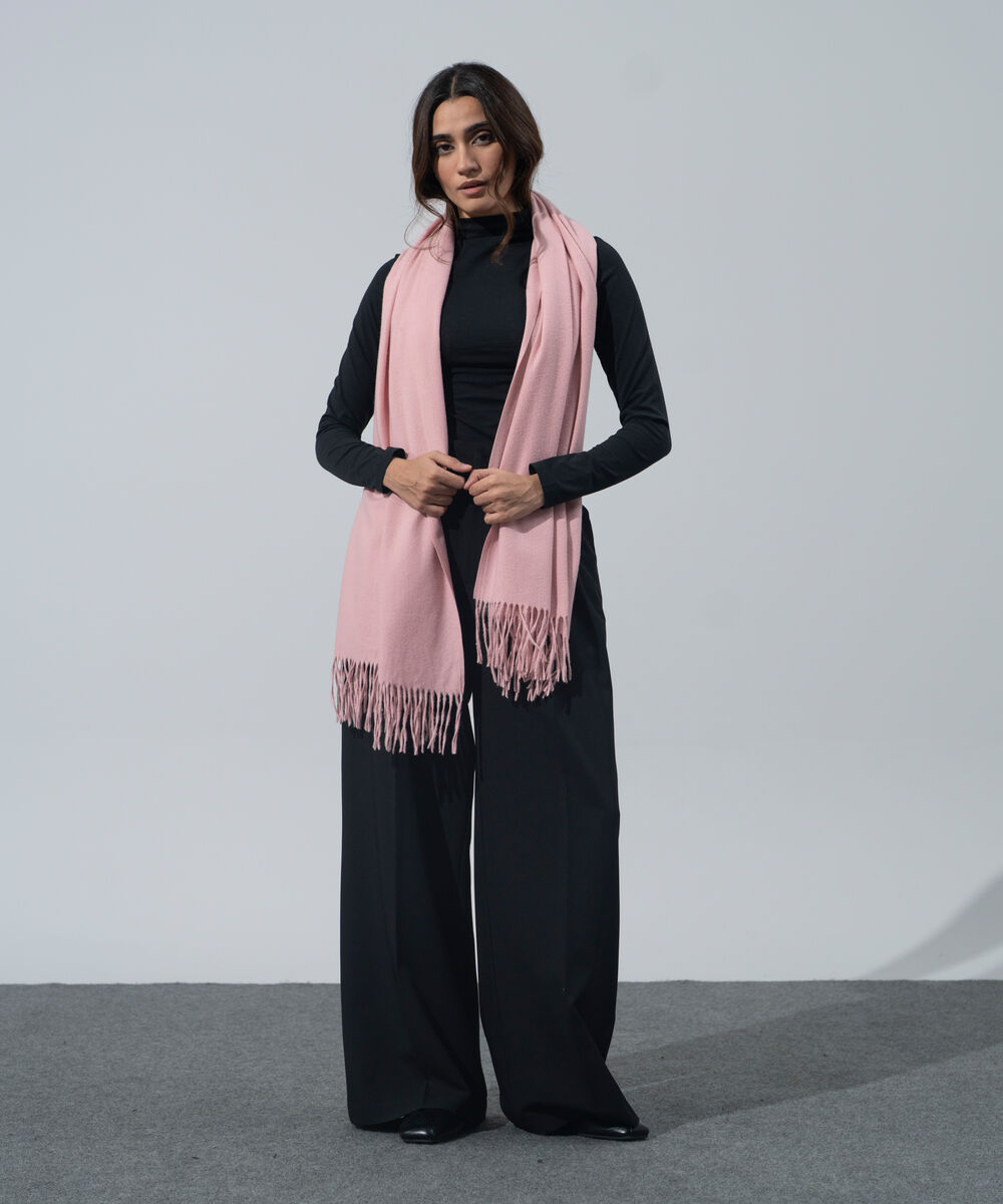 Women's Western Wear Light Pink Solid Woolen Scarf