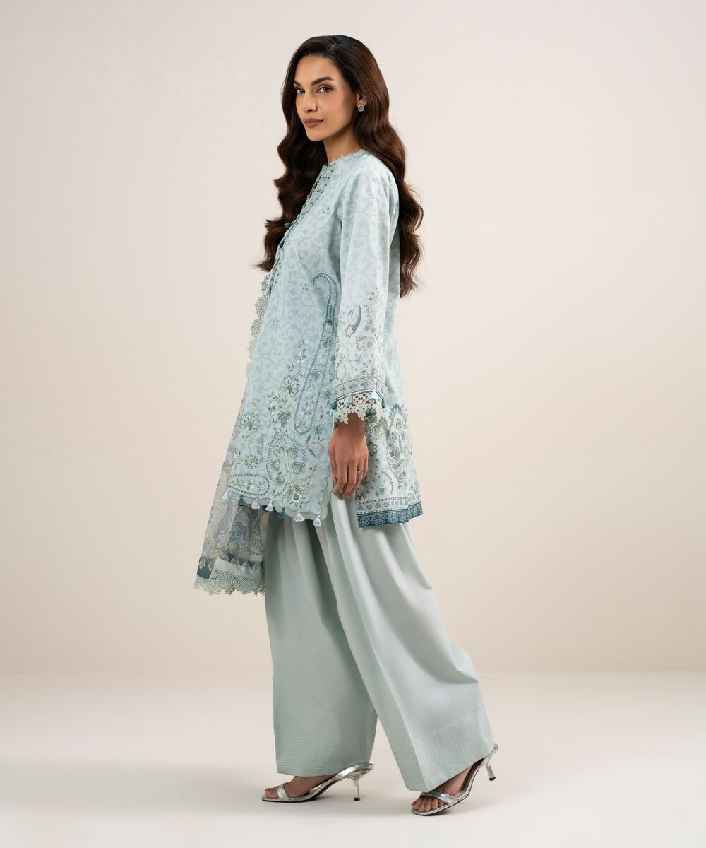 Women's Unstitched Lawn Embroidered Blue