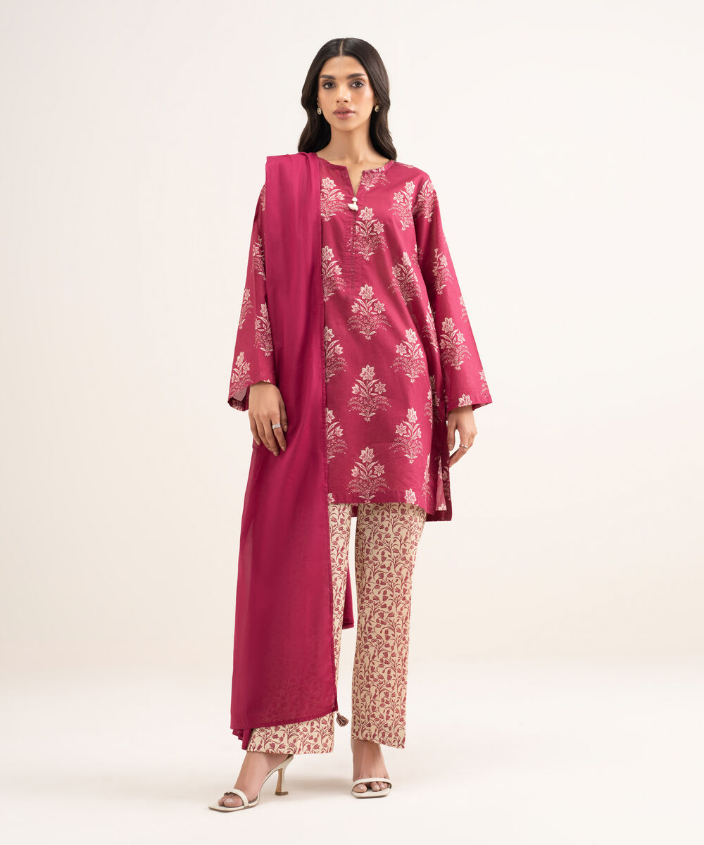 Women's RTW Lawn Printed Pink Straight Shirt