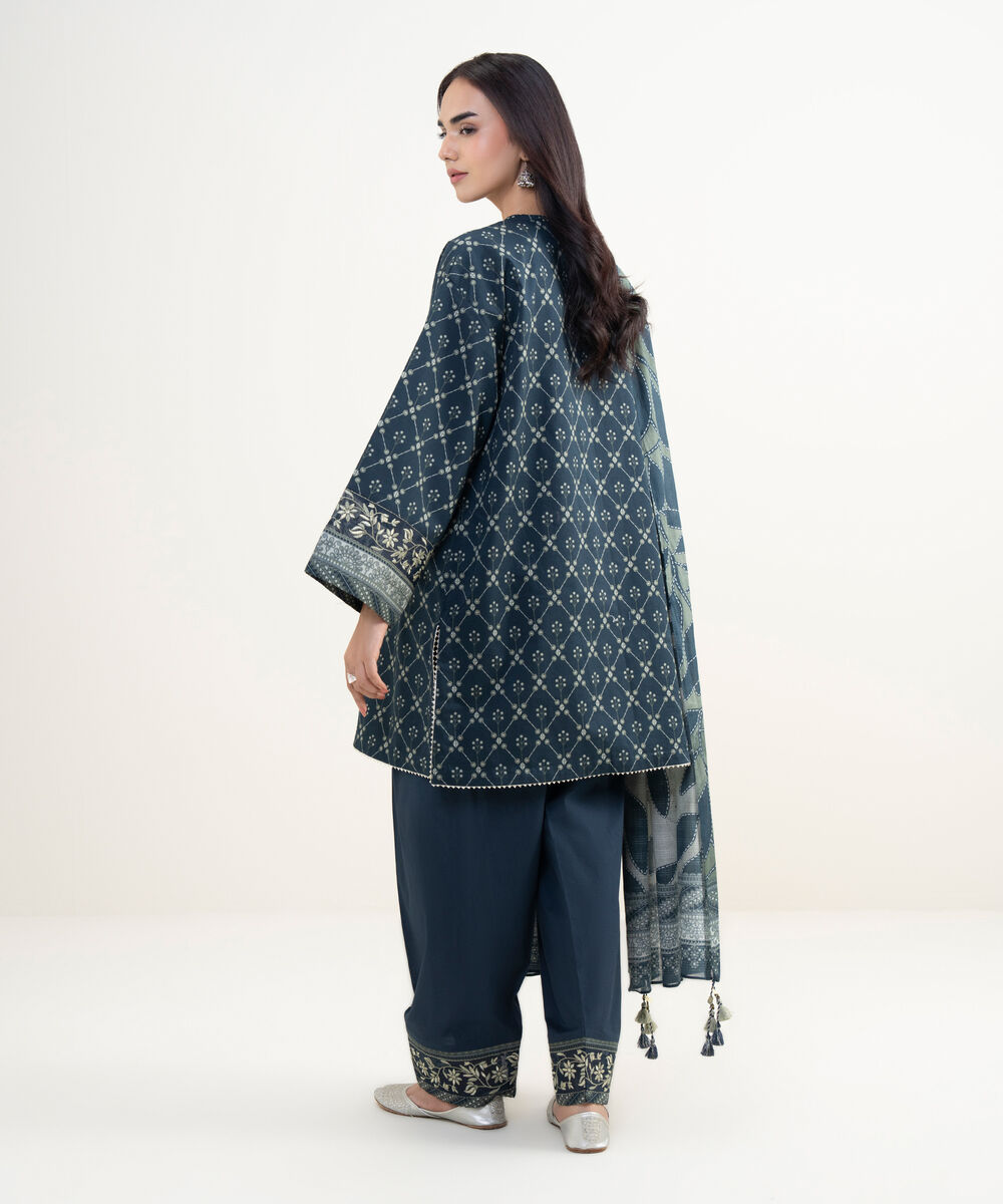 Women's Unstitched Lawn Embroidered Blue 3 Piece Suit