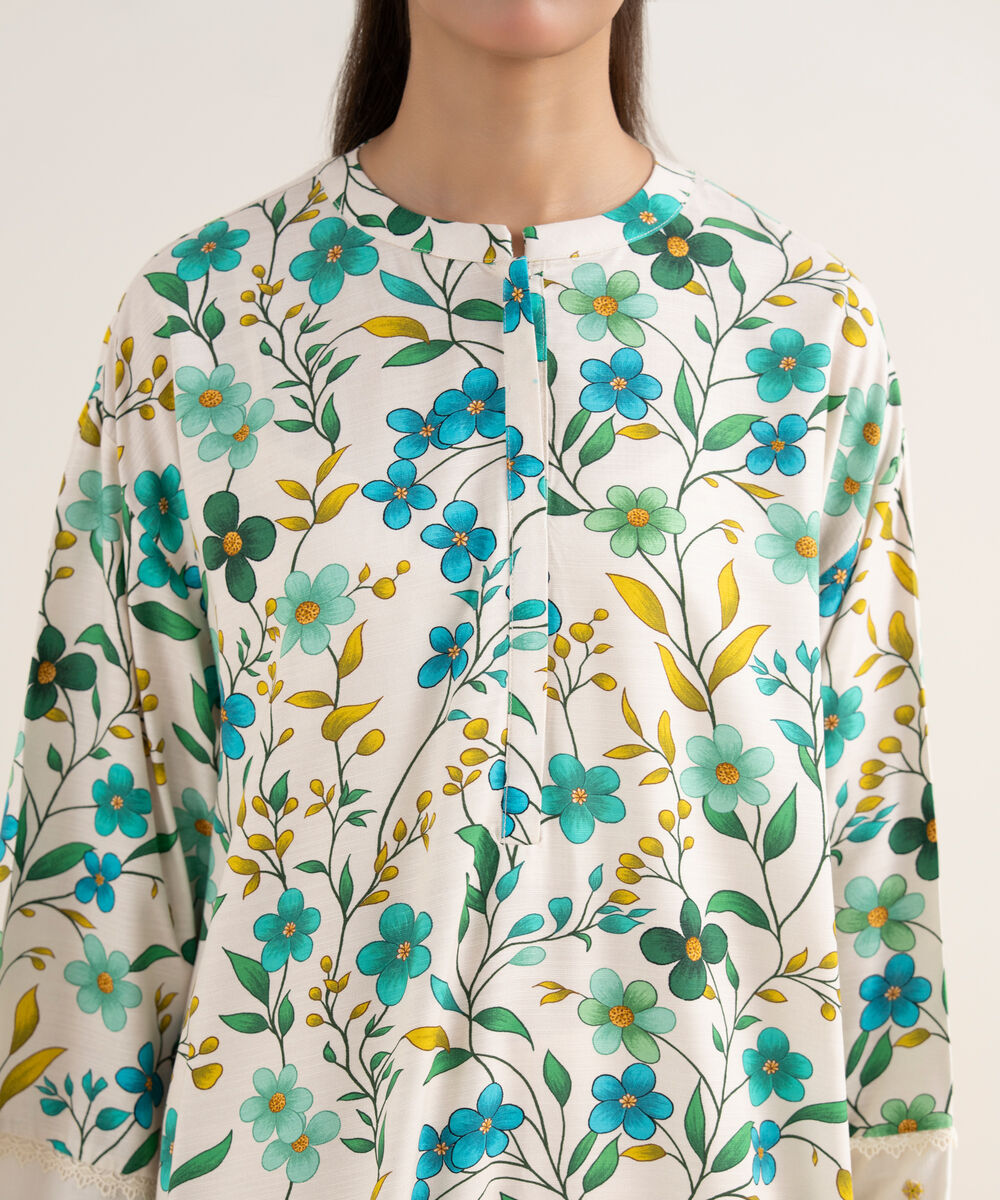 Women's RTW Herringbone Printed Off White Boxy Shirt