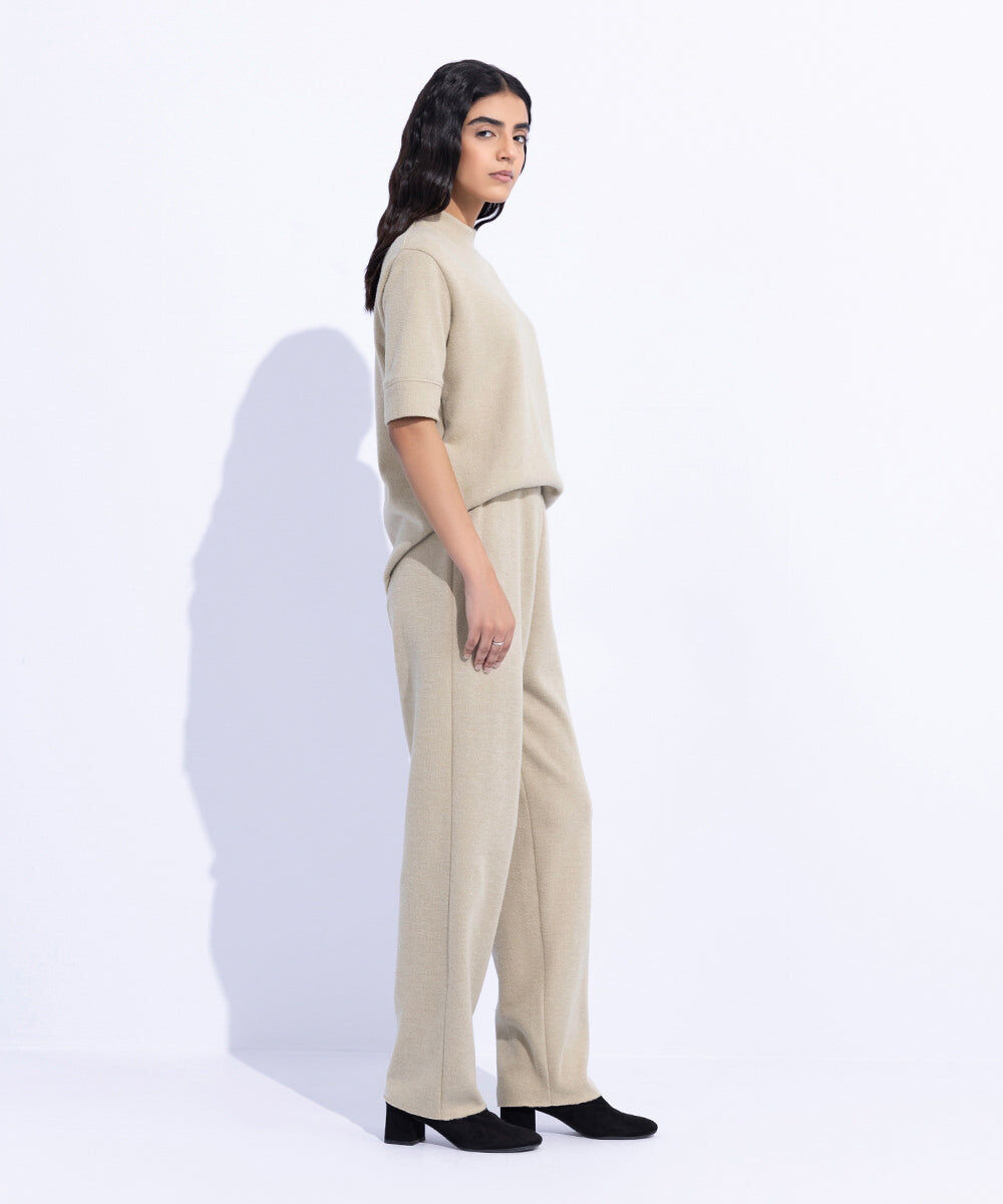 Woman - Off White Ribbed Straight Trousers