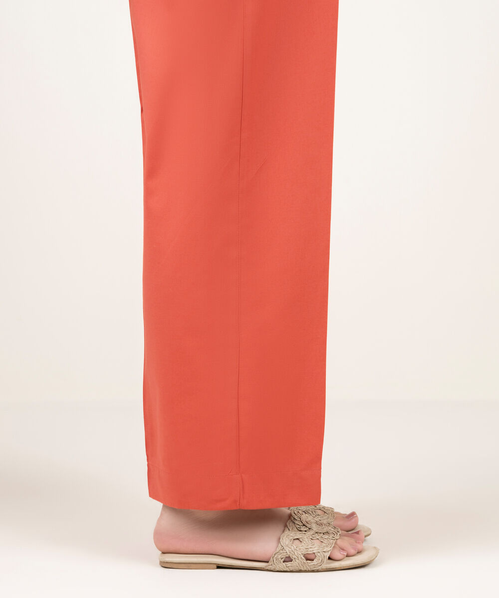 Women's RTW Cambric Solid Orange Straight Pants