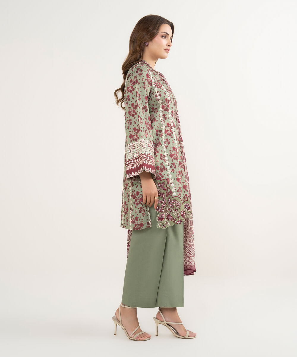Women's Unstitched Lawn Embroidered Multi 3 Piece Suit