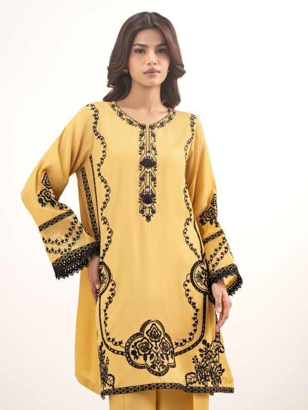 2 Piece - Embroidered Raw Silk Suit
