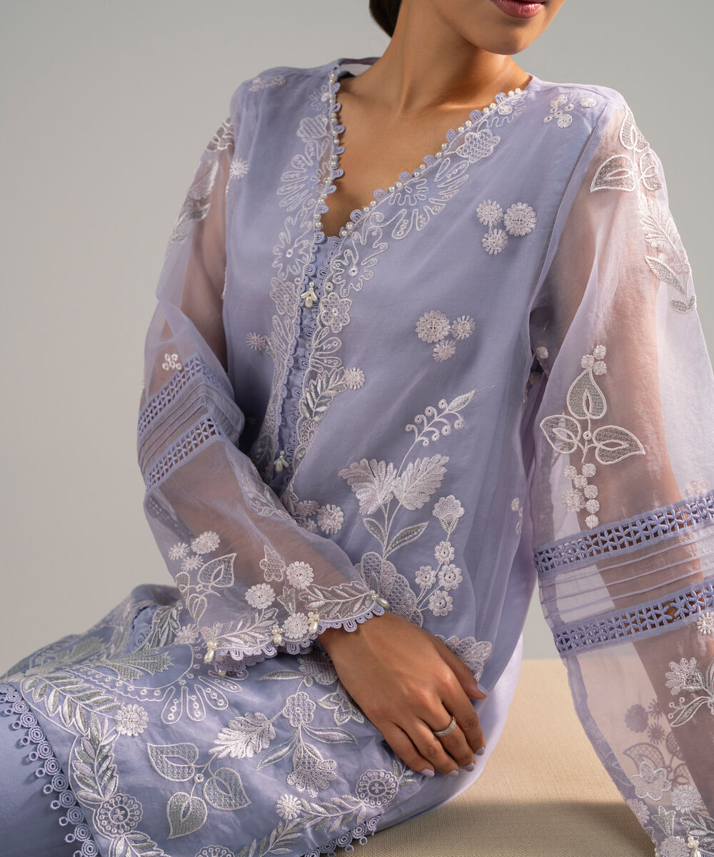 Women's RTW Organza Embroidered Lilac 2 Piece Suit