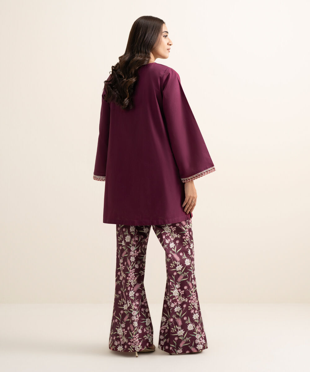 Women's RTW Cambric Embroidered Purple Straight Shirt