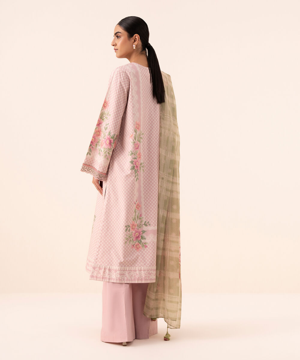 Women's Unstitched Cotton Viscose Embroidered Pink 3 Piece Suit