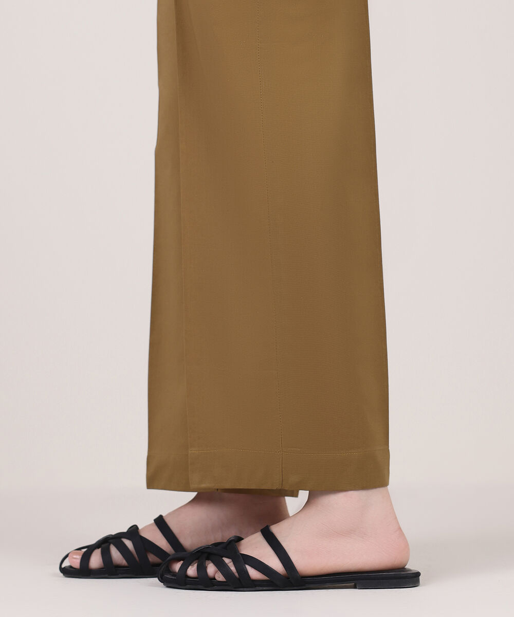 Women's RTW Cambric Brown Solid Straight Pants